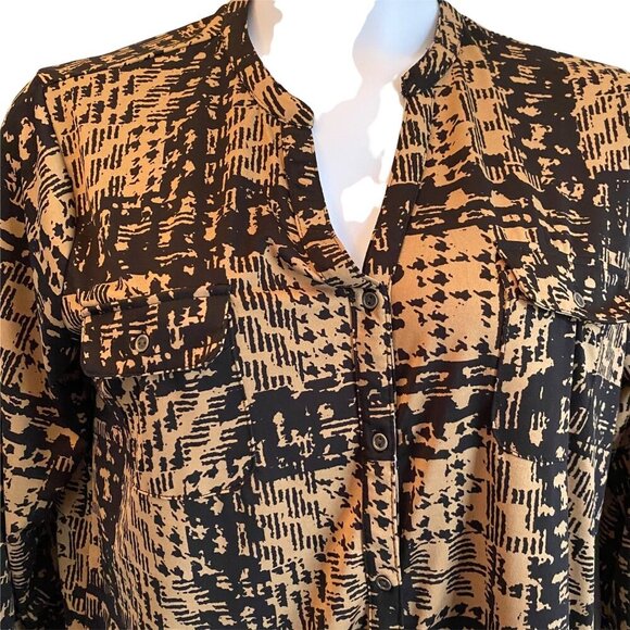Faded Glory Black and Tan Button Down 3/4 Sleeve Top Women's Size XL - Picture 5 of 7